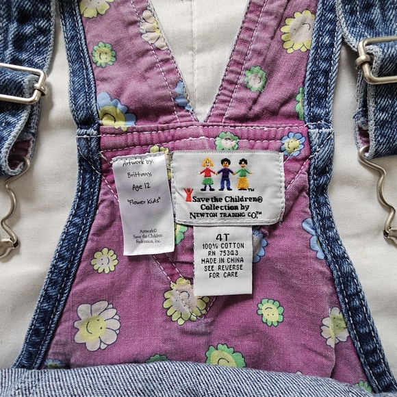 Newton Trading Co. 90s Boho Floral Smiley Face Embroidered Denim Overalls, 4T - Picture 9 of 10